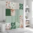 thumbnail image 6 of Boho Spring Floral Shower Curtain, Waterproof Shower Curtains for Bathroom, Retro Flowers Plants Patchwork Grid Green Washable Fabric Bathtub Curtain Set Bath Decor with 12 Hooks Extra Long 72"x96", 6 of 8