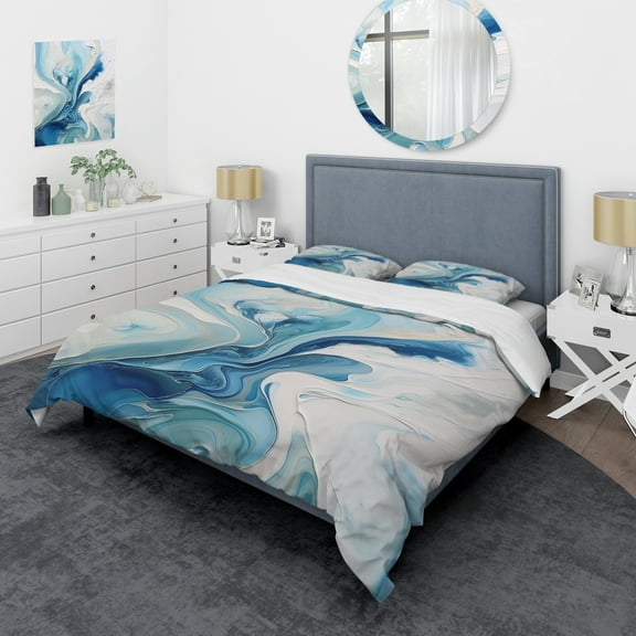 DESIGN ART Designart "Blue and Grey Ethereal Elixir V" Blue Modern - Bedding Set With Shams King