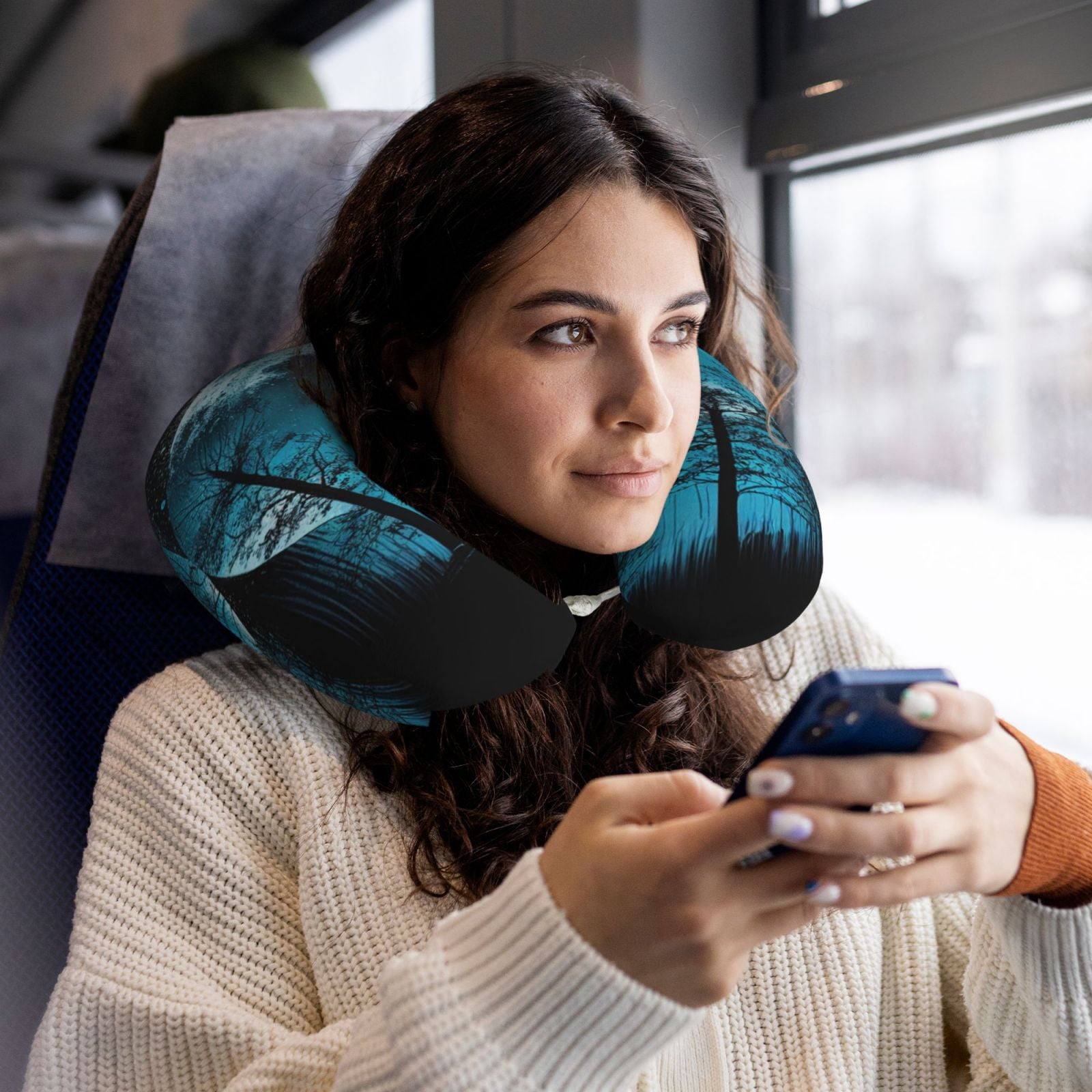 Xecao Blue Full Moon Wolf Print Memory Foam Cervical Neck Pillow Versatile U-Shaped Pillows for Home,Office,Camping,Travelling,Soft Washable Cover