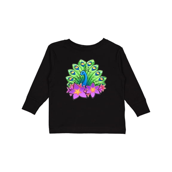 Inktastic Peacock and flowers Boys or Girls Long Sleeve Toddler T-Shirt