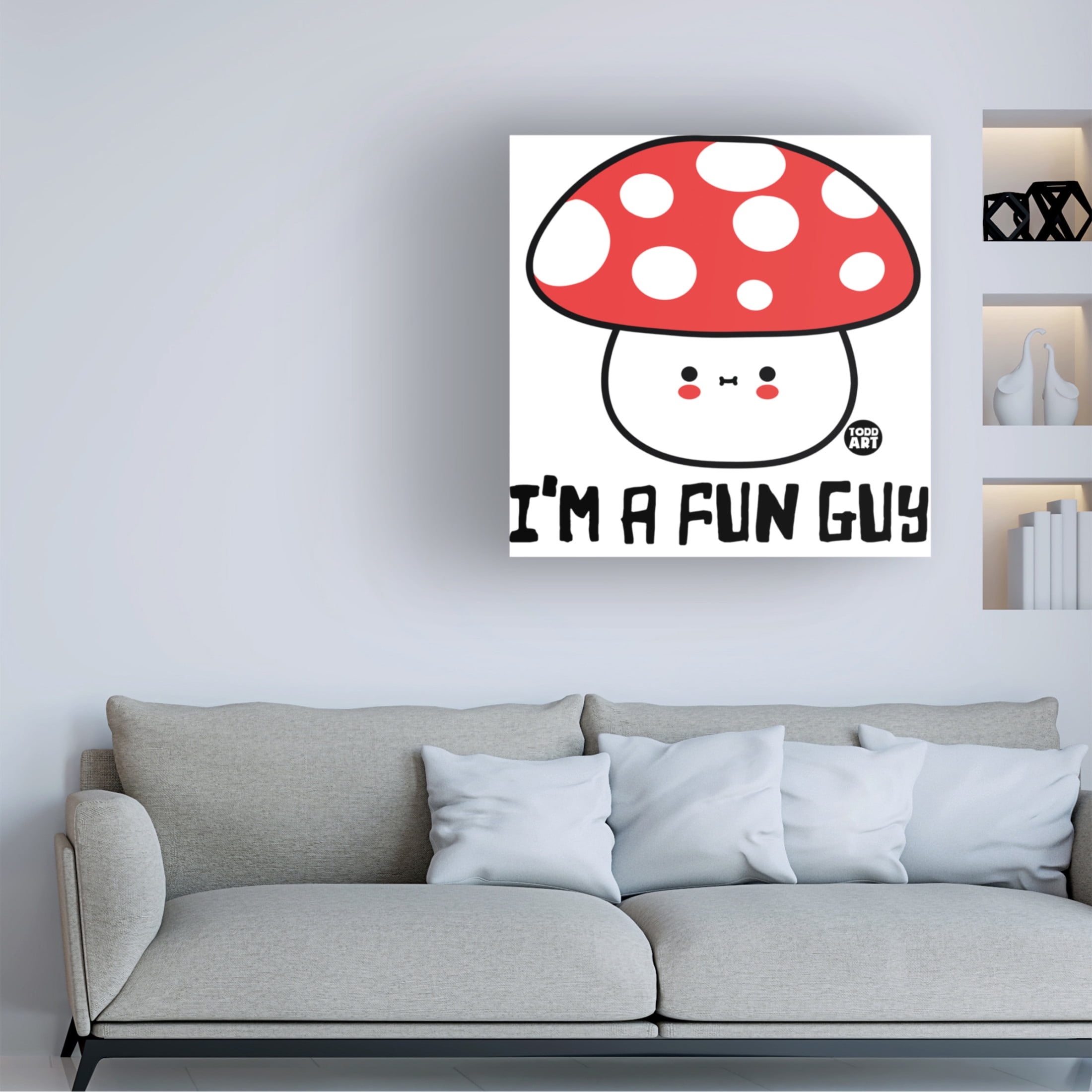 Canvas Wall Art - toddart 'Fun Guy Mushroom' Wall Art for Living Room, Bedroom, or Office Décor by Trademark Fine Art - 24 x 24 Inches