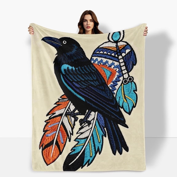 Raven Feather Wall Hanging Inspired Flannel Blanket Soft Warm Comfortable For Sofa Bed Travel Camping Living Room Office Chair Polyester Fiber Gift For Family Or Friends