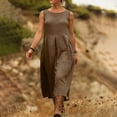 thumbnail image 5 of Lovzfmll Relaxed Pocket Tank Shift Maxi Dress for Women, Loose Crew Neck Sleeveless Casual Dress Brown, L, 5 of 8