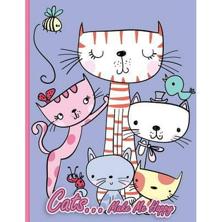 Cats... Make Me Happy: Journal. Cats Big and Small, Young and Old, Blue, Purple, Orange Kitties Large (Notebook, Diary, Composition Book)