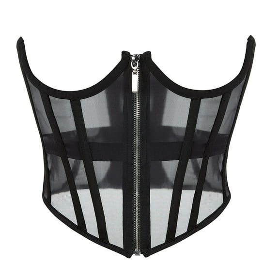 KHONTS Front Zipper Closure Lace Corset Belt Waist Corset Top For Women Mesh Open Cup Lace Up Boned Bustier Underbust Corset Waist Cincher Corset Black XL