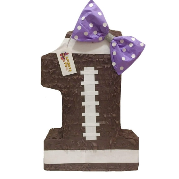 APINATA4U 20" Tall Brown Football Theme Pinata with Lavender Bow