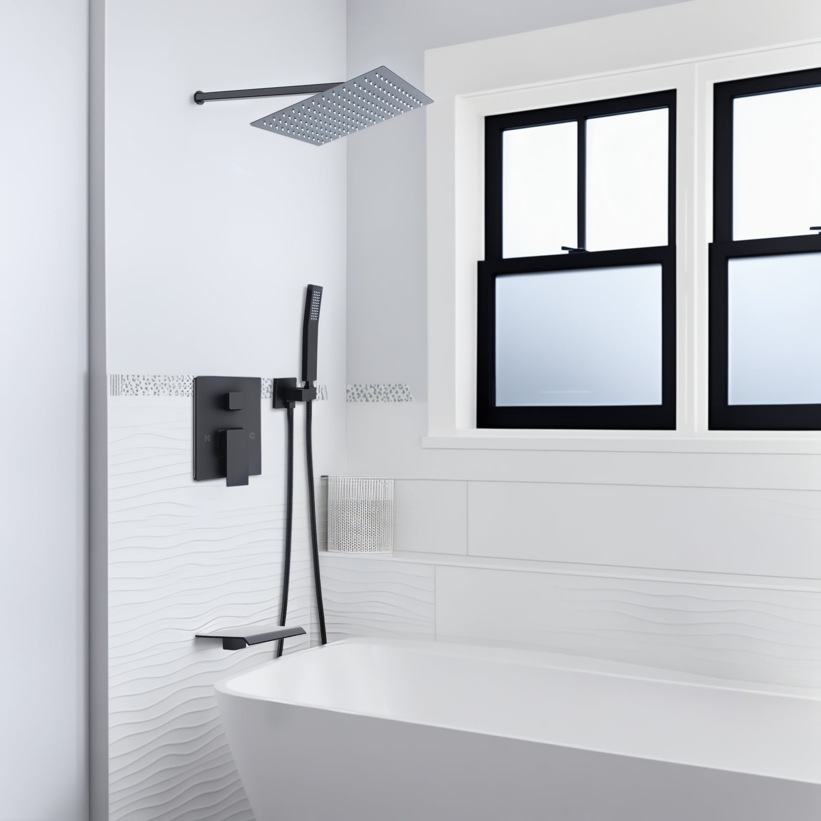 Fogcroll Shower System Set with 10 Inch Round Rain Shower Head and Handheld Wall Mounted, High Pressure Rainfall Shower Faucet Fixture Combo Set with 2 in 1 Handheld Showerhead Adjustable Spray Ankle