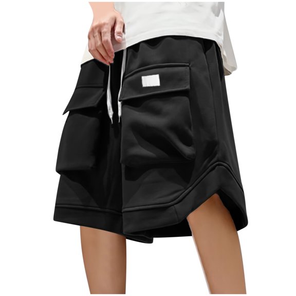 Mens Fishing Cargo Shorts Multi-Pockets Drawstring Elastic Waist Knee Length Short Pants Fathers Day Gift