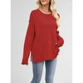 thumbnail image 2 of Oversized Sweaters for Women Casual Long Sleeve Crewneck Knit Cozy Pullover Sweater Jumper Top Red M, 2 of 8