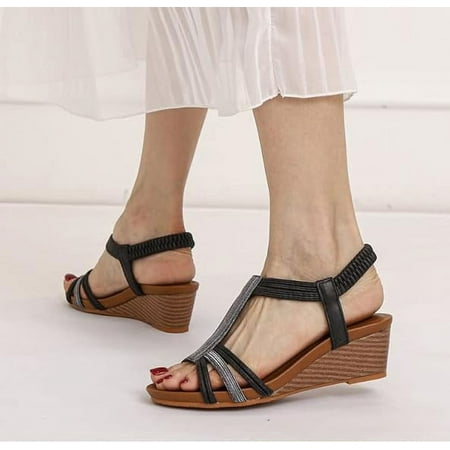 

XWQWJH Women Roman Wedge Sandal Cross Band Strap Breathable Casual Summer Dress Sandals Shoes