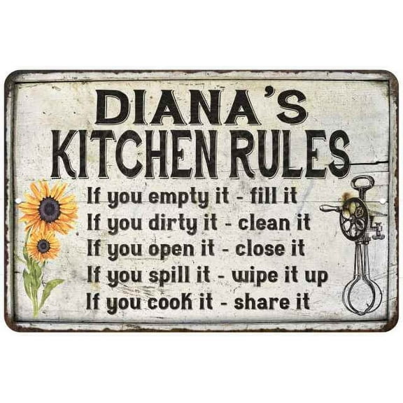 Diana's Kitchen Rules Chic Sign Vintage Decor 8 x 12 High Gloss Metal 208120032099