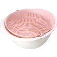thumbnail image 1 of Portable Washing Basket & Drainer Multifunctional Kitchen Food Strainer Basket Set with Double Layered Detachable Basket Bowl Free Space Saving(Pink), 1 of 5