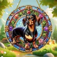 thumbnail image 2 of PURELY- Acrylic Dachshund Hanging Sign Colorful Floral Round Decor For Home Garden Gifts, 2 of 6