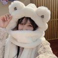 thumbnail image 4 of Gorro de felpa grueso y cálido de invierno con orejas de oso, súper suave, para prevenir el frío, bufanda todo en uno para mujer., 4 of 8