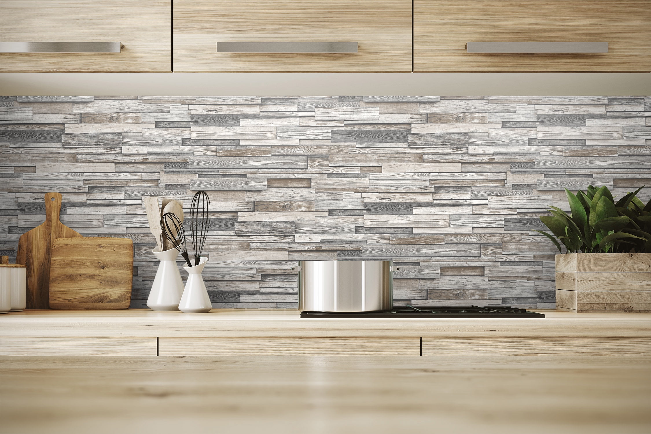 NextWall  Reclaimed Wood Plank Peel and Stick Removable Wallpaper Charcoal & Grey
