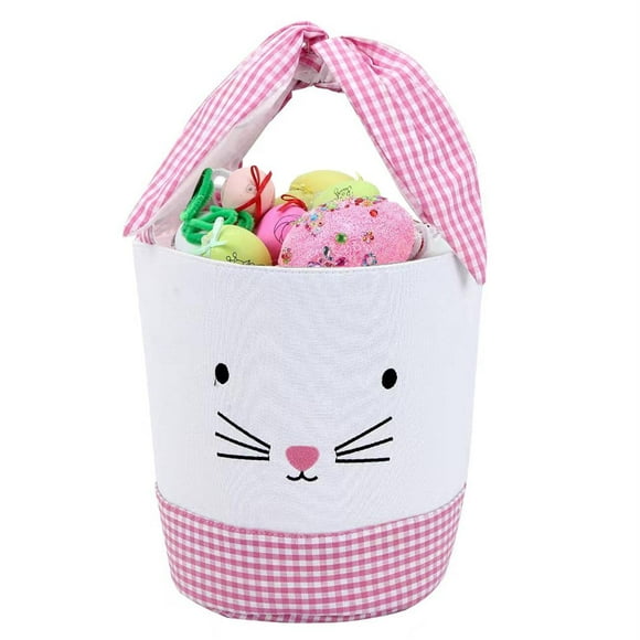 Leziazany Sacs Panier Lapin de Pâques à Carreaux pour Enfants Panier de Chasse aux Ufs en Toile Seau Monogramme Sacs Cadeaux Lapin Uf Sac Fourre-Tout Portable à Pois Décoration de Fête Bonbons