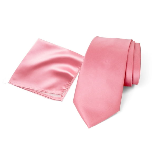 Spring Notion Men's Satin Microfiber Solid Color Skinny Tie and Handkerchief Set, Dusty Rose