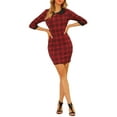 thumbnail image 5 of MODA NOVA Junior's Contrast Peter Pan Collar Keyhole Back Plaid Bodycon Dresses Red S, 5 of 6