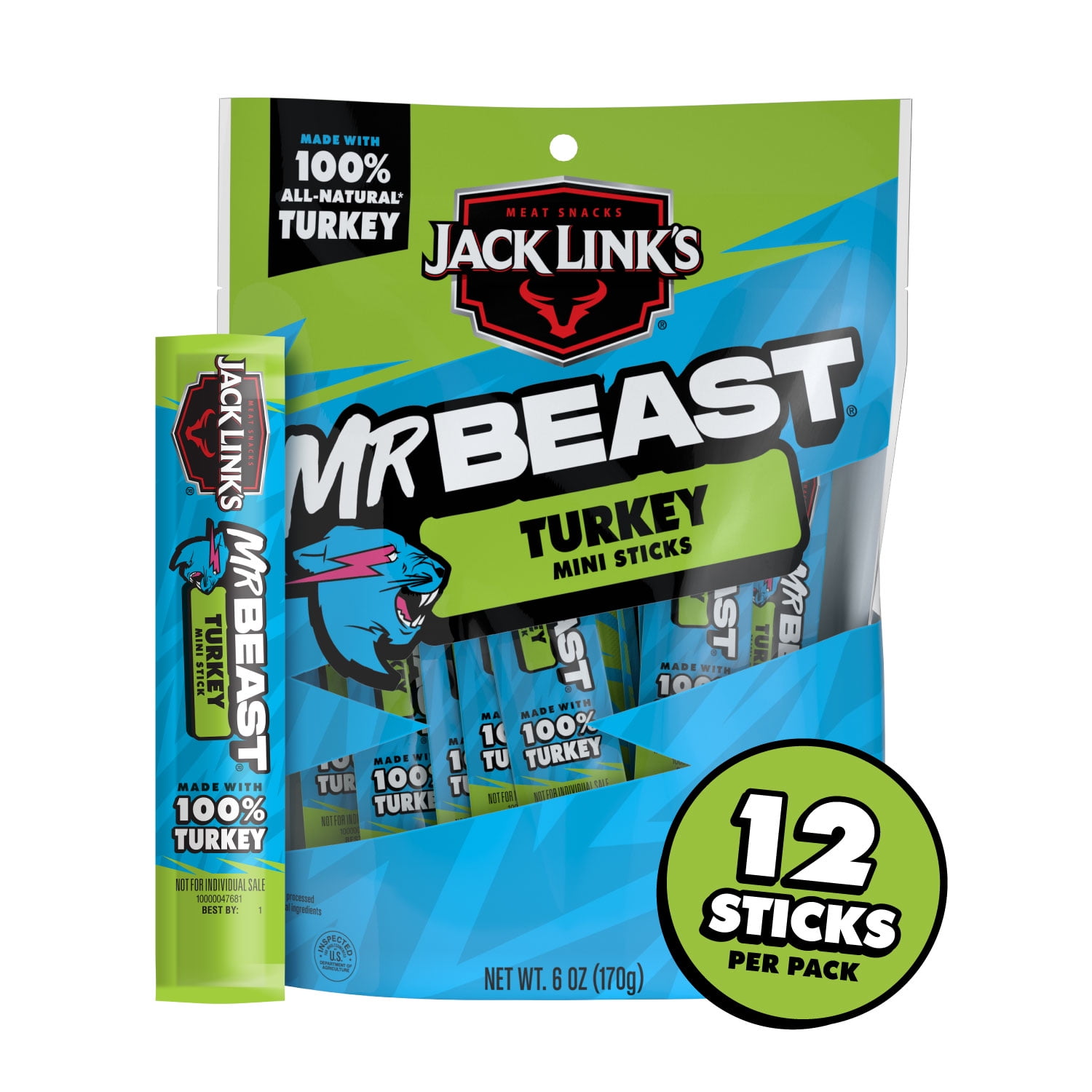 Jack Link’s x MrBeast Savory Herb Turkey Meat Sticks, 6 Ounce bag, 12 count of .5 Ounce Mini sticks