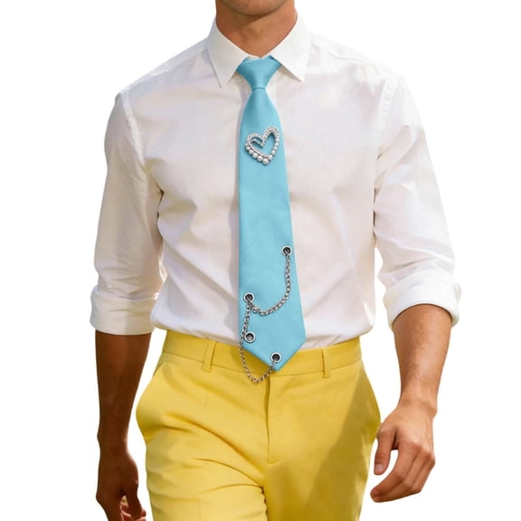 Teen Boys Girls Decorative Necktie with Chain Pre-Tied Satin Necktie for Graduation Daily Wear