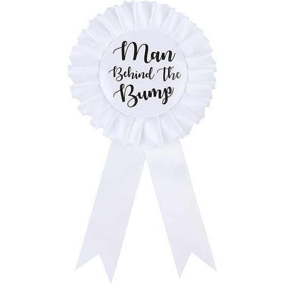 Brosash Man Behind The Bump Funny Baby Shower Button for Daddy - White Baby Shower Party Button