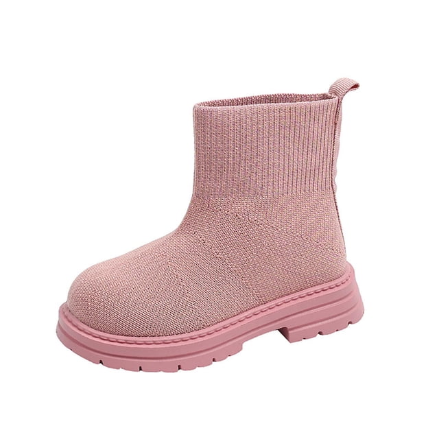 Fall Girls' Solid Color Flying Knitting Sports High-Top Shoes, Fashion Boots, Girls' Low Boots