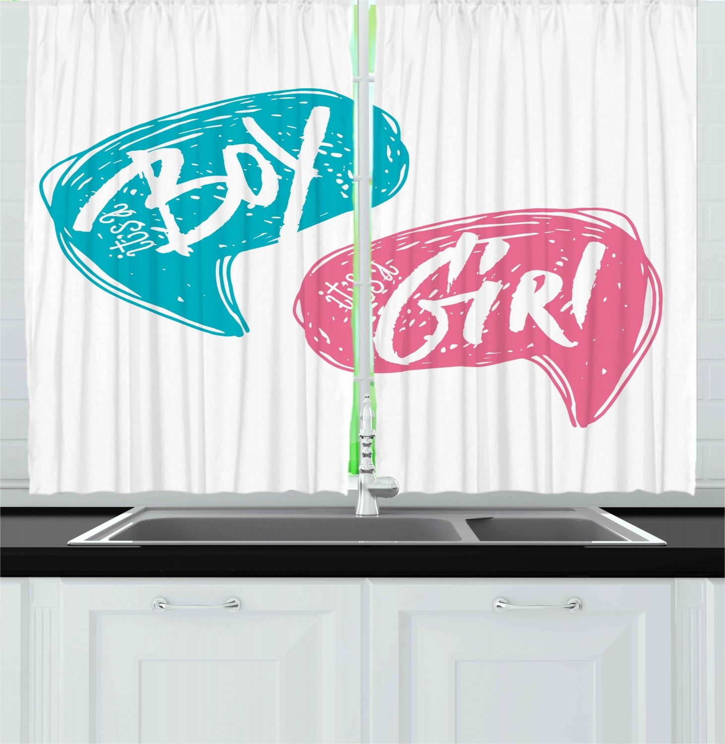 Gender Reveal Curtains 2 Panels Set Hand Drawn Style Sketch Boy And Girl Letters Toddler Baby Shower Art Window Drapes For Living Room Bedroom 55w X 39l Inches Teal Pink White By