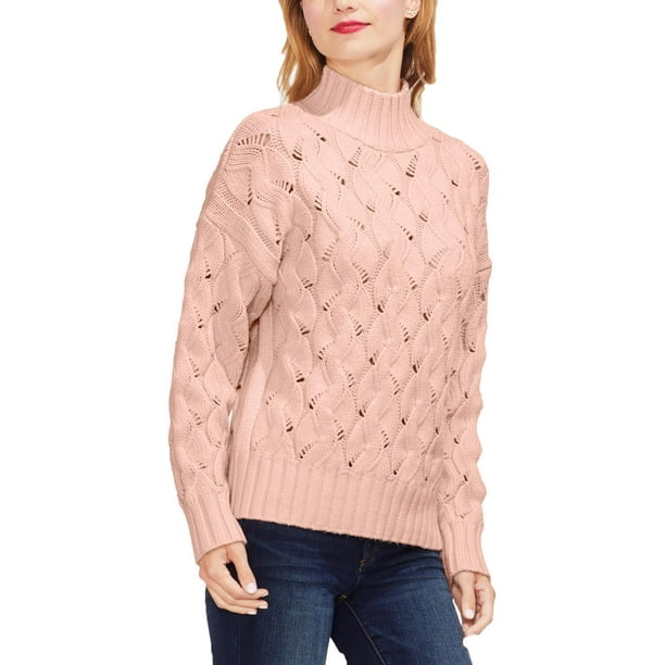 Vince Camuto - Vince Camuto Womens Mock Neck Open Stitch Pullover ...