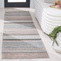 SAFAVIEH Cabo Kensington Striped Runner Rug, Black/Light Blue, 2'3" x 8'