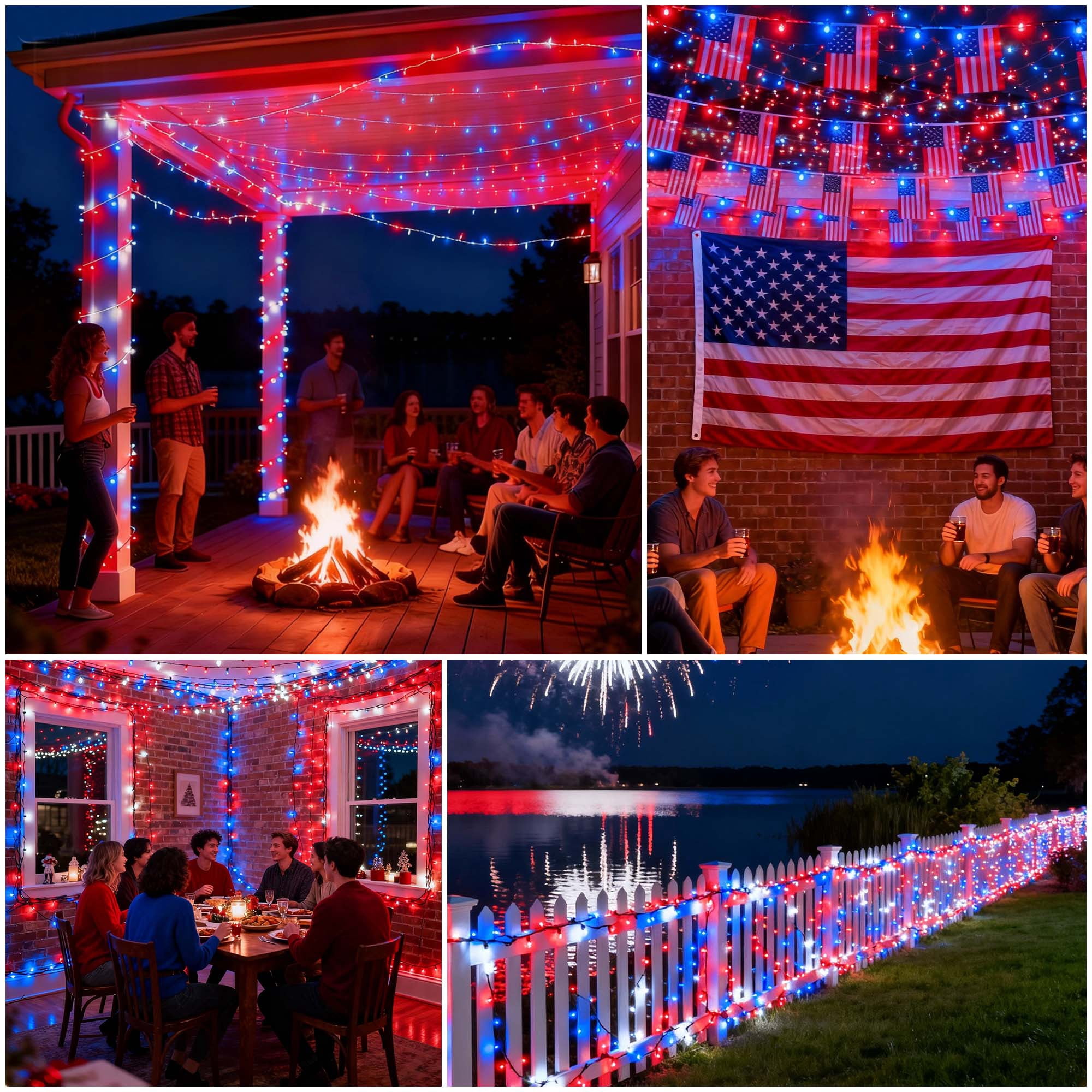 Beatineon 100LED Red White Blue String Lights IP68 Waterproof for 4th of July Outdoor Decor,25ft Patriotic Min Light, Plug in