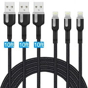Exgreem 3 Pack 10 Feet Long Phone Charger Cable - Durable Braided Lightning Cord for iPhone 12 pro max 11 X/8/8 Plus/7/7 Plus/6/6S/6 Plus/5S/SE/Mini/Air/Pro Cases, gray