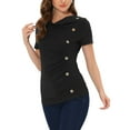 thumbnail image 4 of INSPIRE CHIC Women's Short Sleeve Button Decor Ruched Front Casual  Basic T-shirt M Black, 4 of 6
