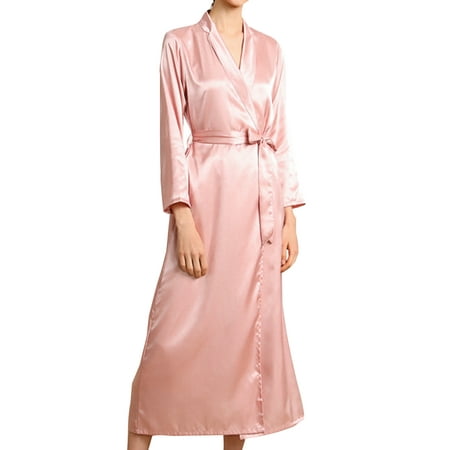 

Capreze With Belted Bathrobes Dressing Gown Ladies Loose Long Sleeve Robe Sleeping V Neck Pajamas Pink M