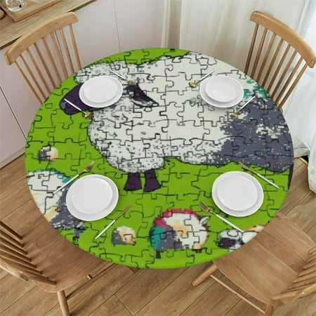 

Bciig Sheep Jigsaw Puzzle Generative Art Round Table Cover Stain Resistant Washable for Indoor Outdoor Kitchen Dining Wedding Parties for Farmhouse Tablecloths Picnic Dining Kitchen