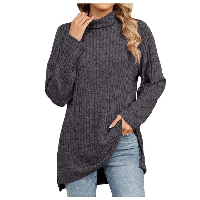 WEAIXIMIUNG Chandails pour Femmes Manches Longues Col Rond Sweat Léger Tunique Décontractée