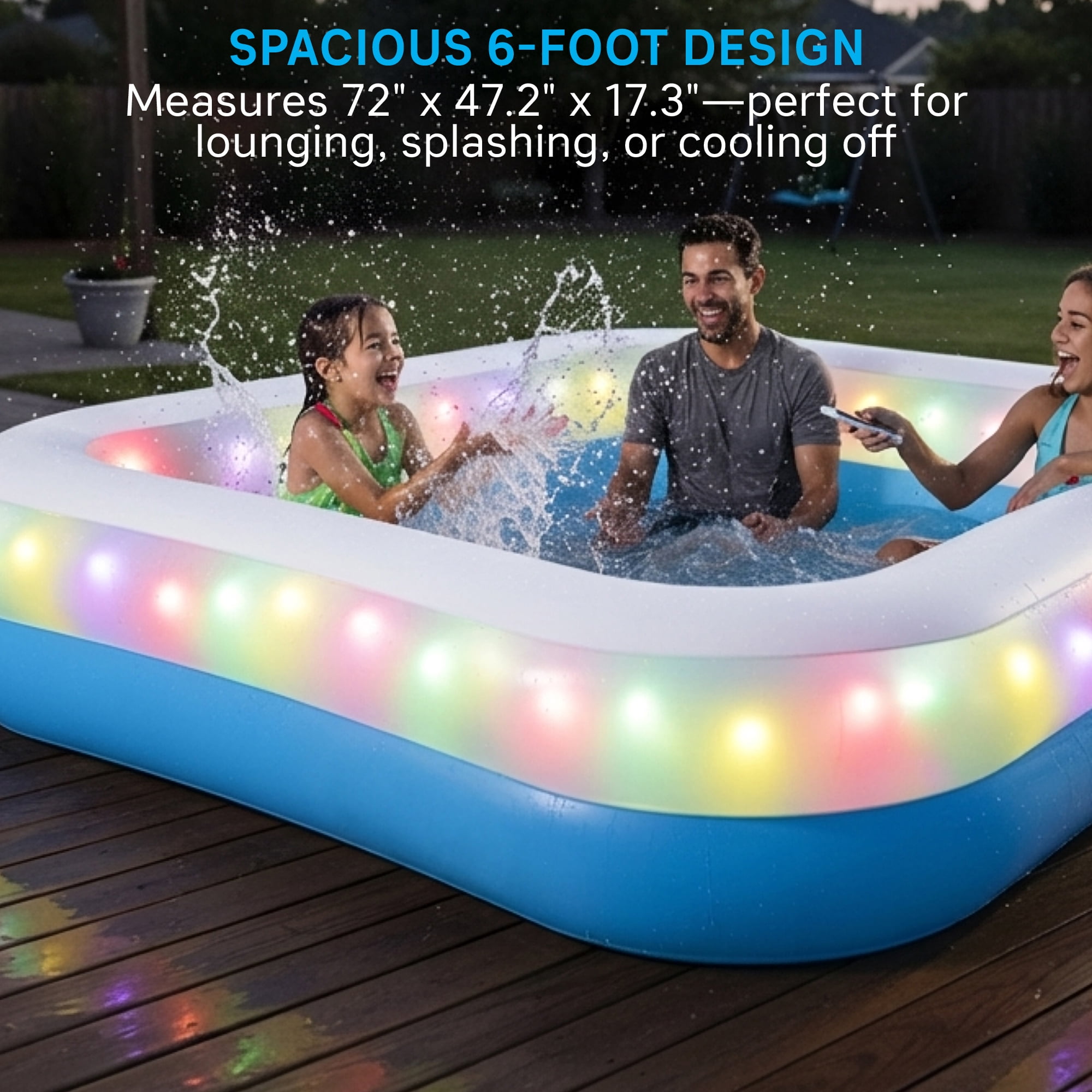 Merkury Innovations HGLO 6 ft Inflatable LED Swimming Pool, Multi-Colored Light