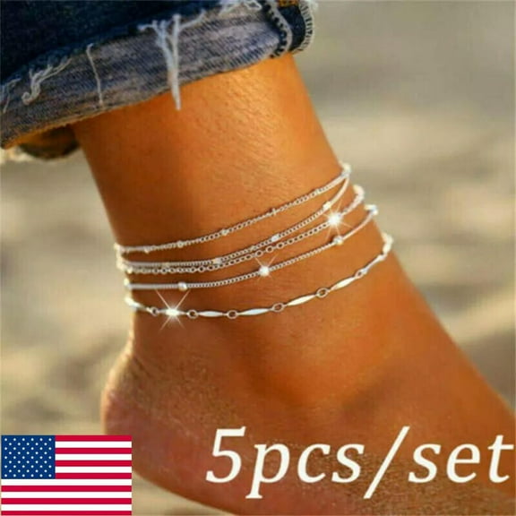 EOEMY 5Pcs 925 Silver Ankle Bracelet Foot Chain Women Beach Anklet Jewelry Us