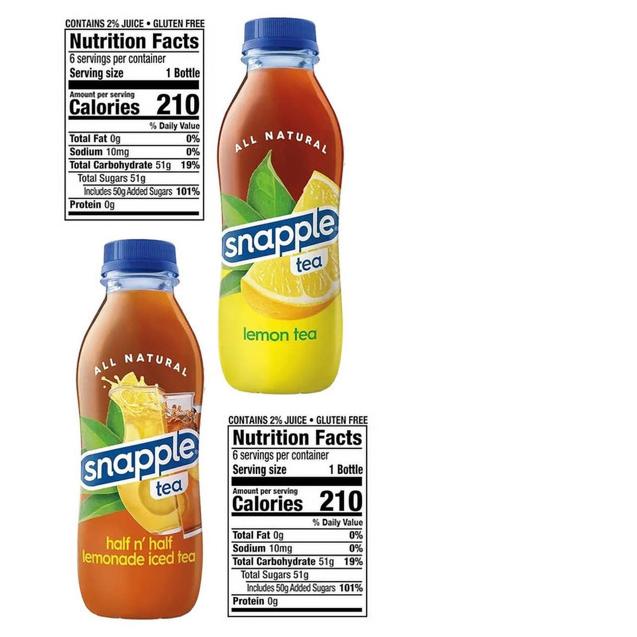 Snapple Lemon + Half n' Half All Natural Fruit Juice Drink,Gluten Free 16 fl oz Plastic Bottles, 12-Pack