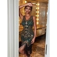 thumbnail image 5 of Green Sequin Embellished V-Neck Sleeveless Bodycon Fringe Hem Cocktail, 5 of 20