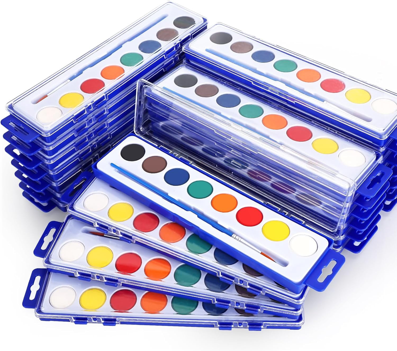 XIBUFE 24 Pack Watercolor Paint Set, 8 Colors Watercolor Paint Set Bulk with Paint Brushes, Washable Paint, Art Supplies for Classroom, Parties