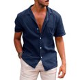thumbnail image 1 of Summer  Linen Large  Men‘s Short-sleeved T-shirt Loose Undershirt Solid Color Button Cardigan Cotton Linen Shirt Men, 1 of 7