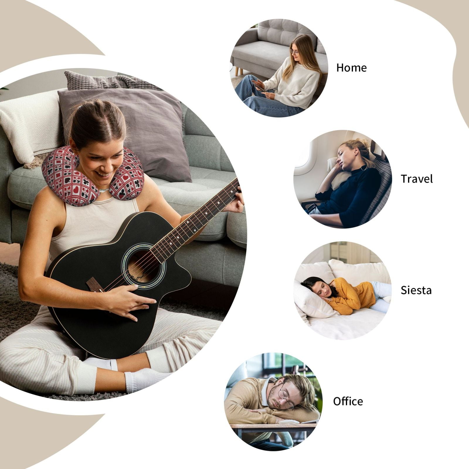 Xecao Poker Print Memory Foam Cervical Neck Pillow Versatile U-Shaped Pillows for Home,Office,Camping,Travelling,Soft Washable Cover