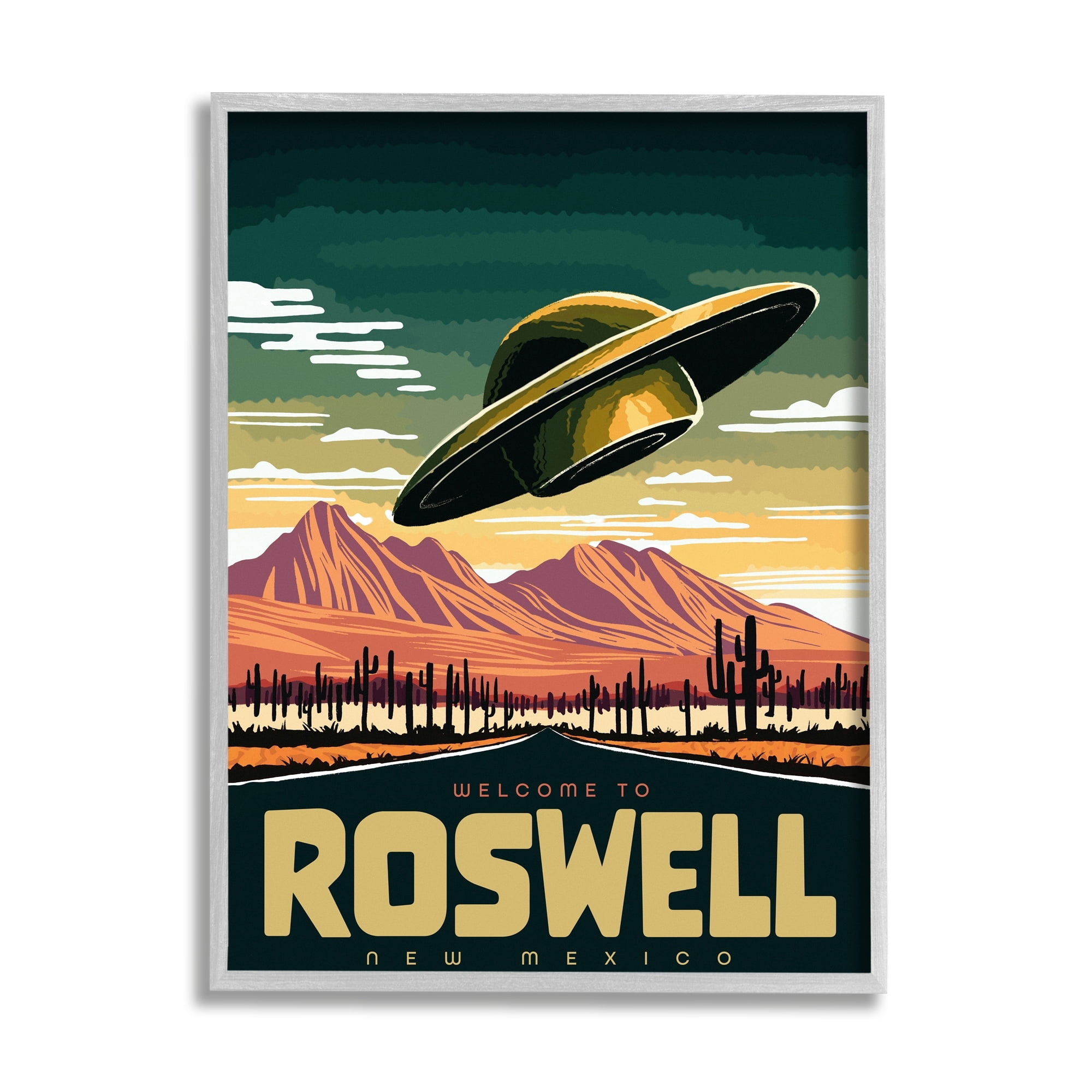 Stupell Industries Welcome Roswell New Mexico UFO Travel & Places Painting Gray Framed Art Print Wall Art
