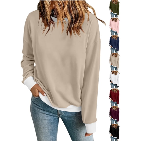 Chiccall Women's Fleece Crewneck Sweatshirt, Long Sleeve Loose Fit Pullover Casual Tops for Women