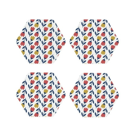 

Leather Coasters Set of 4 - cartoon flowers_A Lightweight Non-Slip Drink Coasters for Desk Anti-Scalding Desk Cup Coasters for Office Table Decor Hexagon