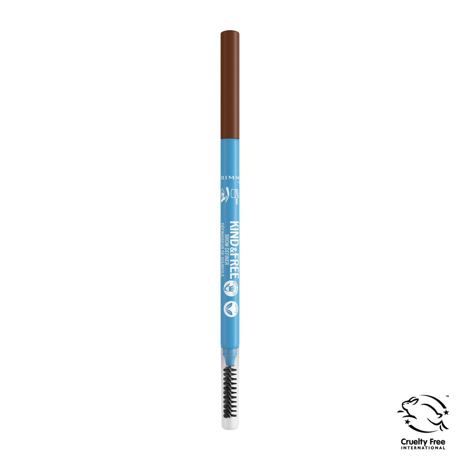 Rimmel Kind & Free™ Brow Definer, Dual Ended Ultra Fine Tip and Spoolie, NO mineral oils, Vegan Formula, Bold yet natural looking eyebrows