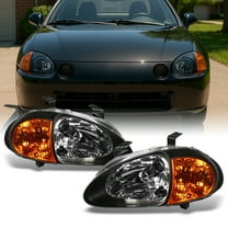 AKKON - For Honda Del Sol Black 1 Piece Amber Headlights/Corner Signal Lamps Left   Right