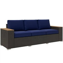 Resenkos 3-Seat Outdoor Patio Sofa, Outdoor Sectional Furniture, PE Rattan, Blue