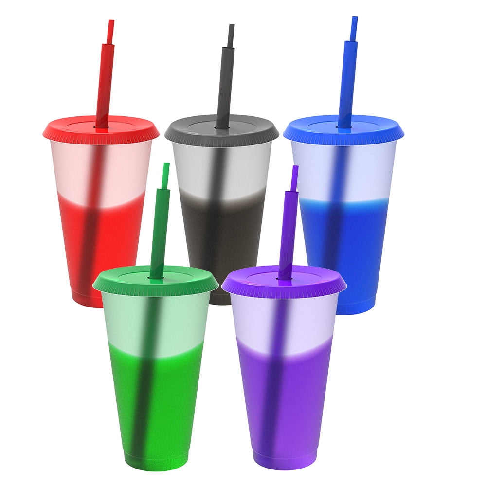adanin 24oz Color Changing Easter Cups with Lids and Straws - 5 Pack Reusable Plastic Tumblers for Iced Coffee,Party Supplies,Kids,Girls,Boys