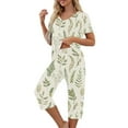 thumbnail image 7 of Women 2 Piece Capri Sets Short Sleeve V Neck Tops and Capris Pants Floral Print Lounge Set Womens Pajamas Sets, 7 of 7